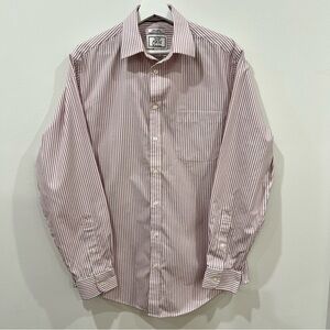 Jos. A. Bank Red Striped Button-Down Shirt 100%Cotton 15.5-35 Non Iron Tailored
